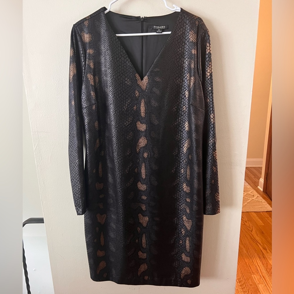 Naeem Khan Long Sleeve Dress Size XL Snakeskin Fully Lined